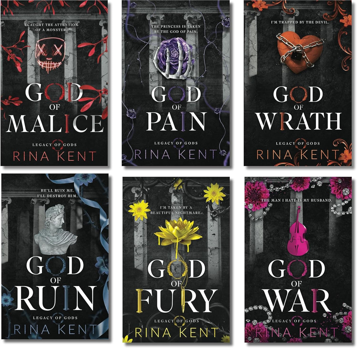 Rina Kent Books Collection, God of Malice, God of Pain, God of Wrath, God of Ruin, God of Fury, God of War, Rina Kent, Paperback, English